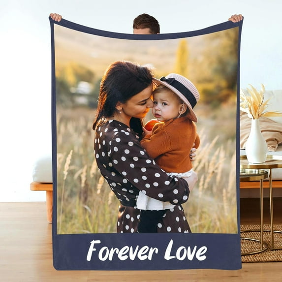 Custom Blanket with Photos/Text, Personalized Picture Blanket Throw Using My Own Photos, Customized Memorial Mothers for Mom Dad Family Friends - 4 Size (1 Photo W/Text)