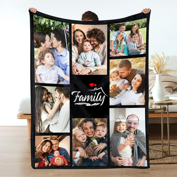 Custom Blanket with Photos/Text, Personalized Picture Blanket Throw Using My Own Photos, Customized Memorial Mothers for Mom Dad Family Friends - 4 Size (1 Photo W/Text)