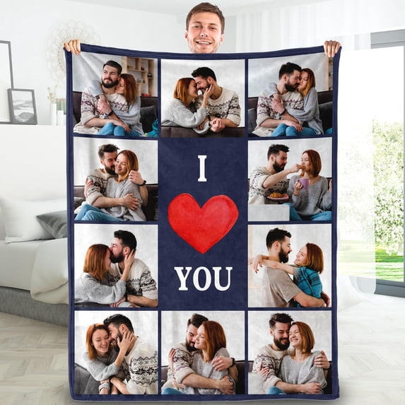 Custom Blanket with Photos/Text, Personalized Picture Blanket Throw Using My Own Photos, Customized Memorial Mothers for Mom Dad Family Friends - 4 Size (1 Photo W/Text)