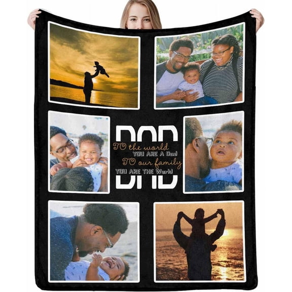 Custom Blanket with Photos Text, Personalized Picture Blankets, 10 Photos Collage, Customized Merry Christmas Throw Blanket for Family, Dad, Mom, Kids, Gifts for Birthday Christmas, 5 Sizes