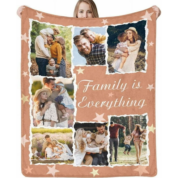 Custom Blanket with Photos Text, Personalized Picture Blankets, 10 Photos Collage, Customized Merry Christmas Throw Blanket for Family, Dad, Mom, Kids, Gifts for Birthday Christmas, 5 Sizes