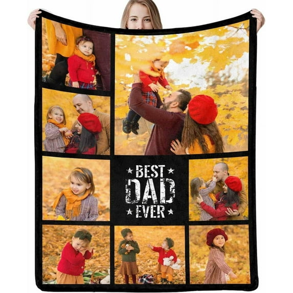Custom Blanket with Photos Text, Personalized Picture Blankets, 10 Photos Collage, Customized Merry Christmas Throw Blanket for Family, Dad, Mom, Kids, Gifts for Birthday Christmas, 5 Sizes
