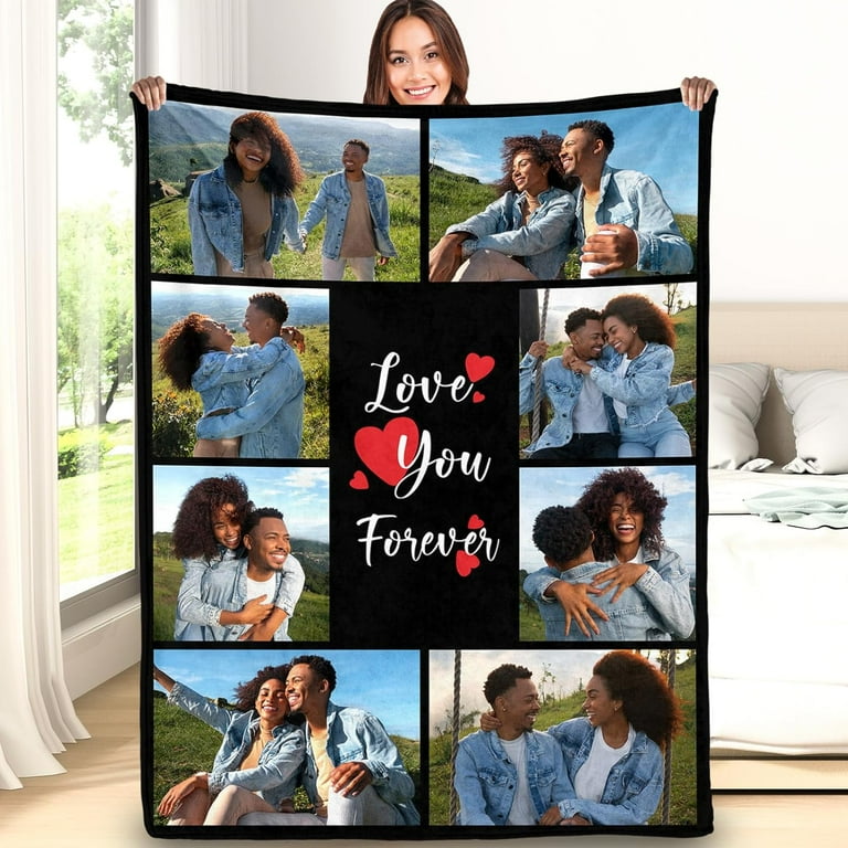 Custom Blanket with Photos Text Personalized Picture Blanket Throw Using My Own Photos Customized Memorial Mothers for Mom Dad Family Friends 4 Size 1 Photo Blankets Walmart