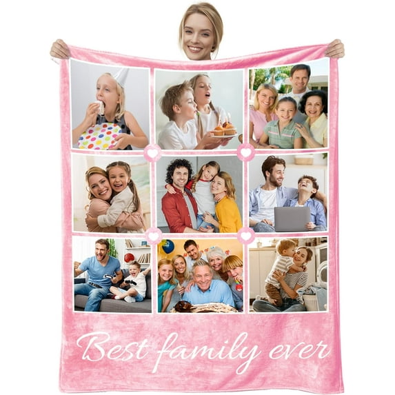 Custom Blanket with Photos Text, Personalized Pictures Collage Customized Flannel Throw Blankets Custom Wedding Blankets for Couple, Anniversary, Engagement Gift Blanket -8Photo-1