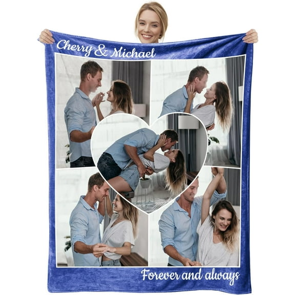 Custom Blanket with Photos Text, Personalized Pictures Collage Customized Flannel Throw Blankets Custom Wedding Blankets for Couple, Anniversary, Engagement Gift Blanket -8Photo-1