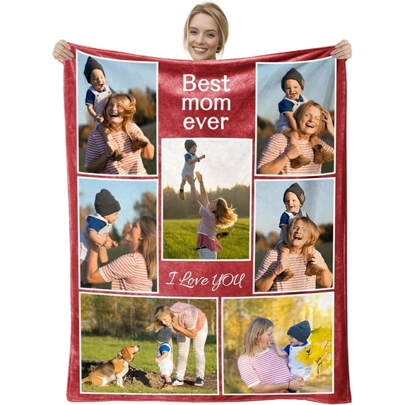 Custom Blanket with Photos Text, Personalized Pictures Collage Customized Flannel Throw Blankets Custom Wedding Blankets for Couple, Anniversary, Engagement Gift Blanket -8Photo-1