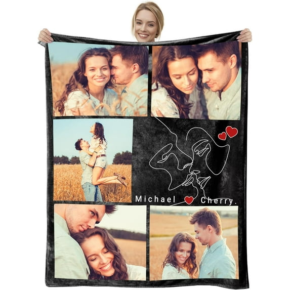 Custom Blanket with Photos Text, Personalized Pictures Collage Customized Flannel Throw Blankets Custom Wedding Blankets for Couple, Anniversary, Engagement Gift Blanket -8Photo-1