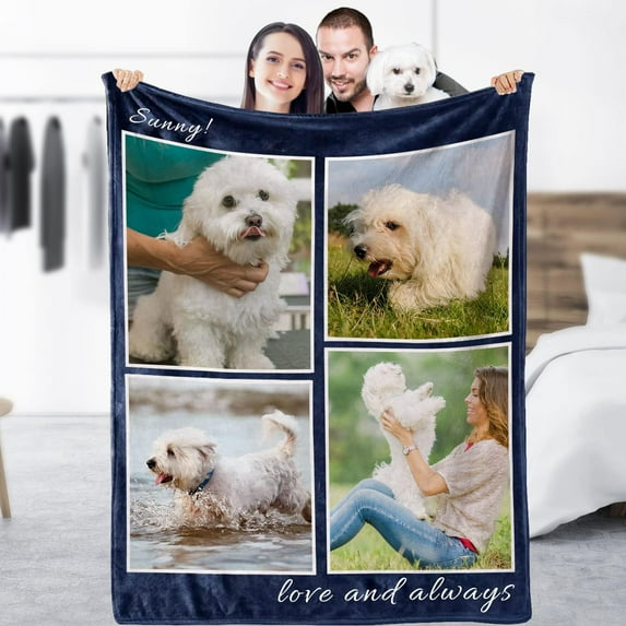 Custom Blanket with Photos/Text, Personalized Throw Blanket Cozy Fleece Customized Picture Blanket for dog cat pet Christmas Birthday Wedding Gifts-DogBedBlankets-5*Photos-1-41FF