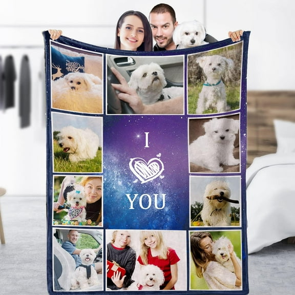 Custom Blanket with Photos/Text, Personalized Throw Blanket Cozy Fleece Customized Picture Blanket for dog cat pet Christmas Birthday Wedding Gifts-DogBedBlankets-5*Photos-1-41FF