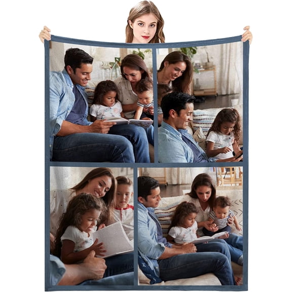 Custom Blanket with Photos Text Picture Customized Blankets Collage Personalised Photo Blanket for Kids,Adults,Dogs,Couples,Family,Birthday Christmas Valentines Day Gift