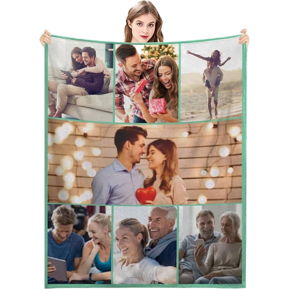 Custom Blanket with Photos Text Picture Customized Blankets Collage Personalised Photo Blanket for Kids,Adults,Dogs,Couples,Family,Birthday Christmas Valentines Day Gift