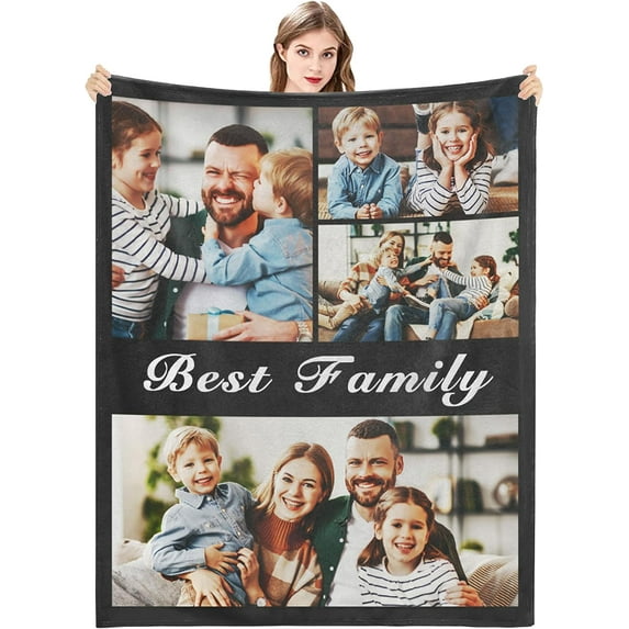 Custom Blanket with Photos Text Picture Customized Blankets Collage Personalised Photo Blanket for Kids,Adults,Dogs,Couples,Family,Birthday Christmas Valentines Day Gift
