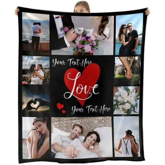 Custom Blanket With Photos Texts-Personalised Photo Blanket Flannel Personalized Throw Blanket With Your Own Pictures Custom Blanket with Photo Collages For Family Birthday Wedding Gift(6 pictures)