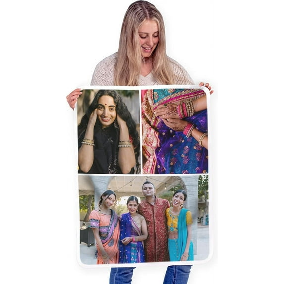 Custom Blanket Photos and Text, Fully Customizable with Your Pictures and Message, Soft Sherpa Fleece Throw, 50" x 60"