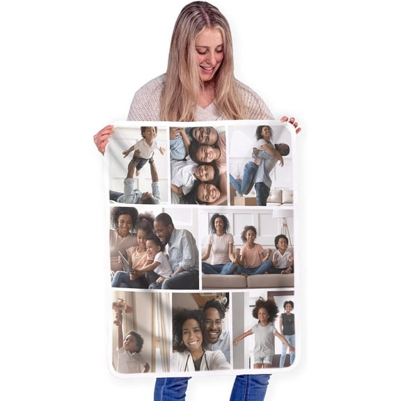 Custom Blanket Photos and Text, Fully Customizable with Your Pictures and Message, Soft Sherpa Fleece Throw, 50" x 60"