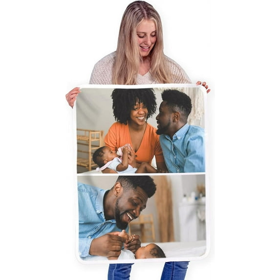 Custom Blanket Photos and Text, Fully Customizable with Your Pictures and Message, Soft Sherpa Fleece Throw, 50" x 60"