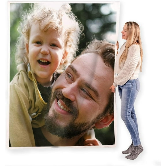 Custom Blanket Photos and Text, Fully Customizable with Your Pictures and Message, Soft Sherpa Fleece Throw, 50" x 60"