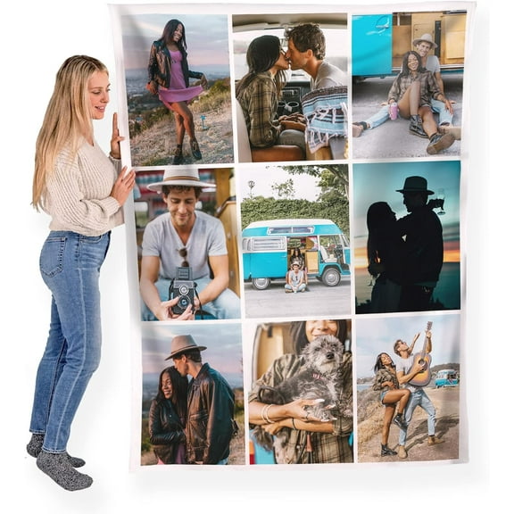 Custom Blanket Photos and Text, Fully Customizable with Your Pictures and Message, Soft Smooth Fleece Throw, 50" x 60"