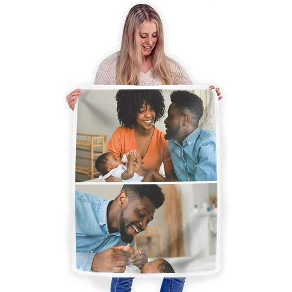 Custom Blanket Photos and Text, Fully Customizable with Your Pictures and Message, Soft Smooth Fleece Throw, 50" x 60"