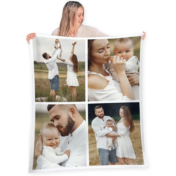 Custom Blanket Photos and Text, Fully Customizable with Your Pictures and Message, Soft Smooth Fleece Throw, 50" x 60"