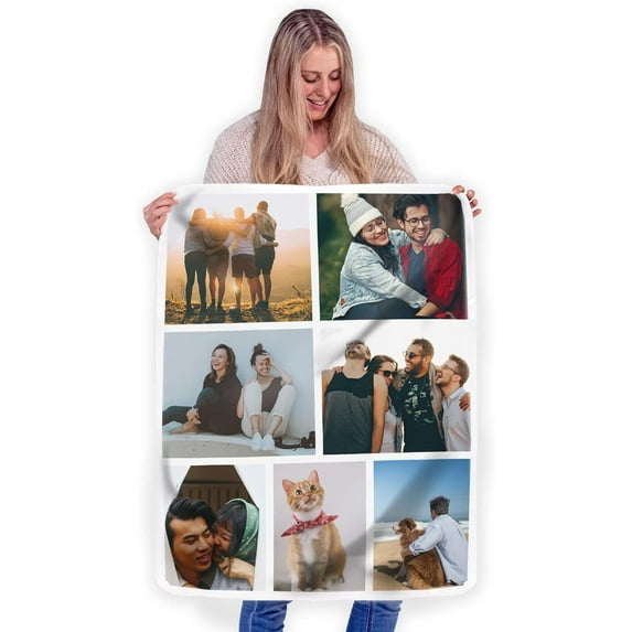 Custom Blanket Photos and Text, Fully Customizable with Your Pictures and Message, Soft Smooth Fleece Throw, 50" x 60"