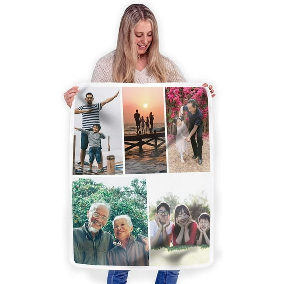 Custom Blanket Photos and Text, Fully Customizable with Your Pictures and Message, Soft Smooth Fleece Throw, 50" x 60"