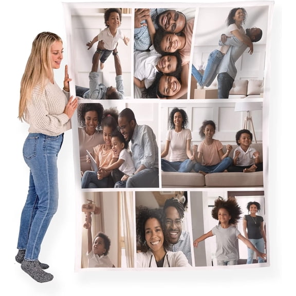 Custom Blanket Photos and Text, Fully Customizable with Your Pictures and Message, Soft Smooth Fleece Throw, 50" x 60"