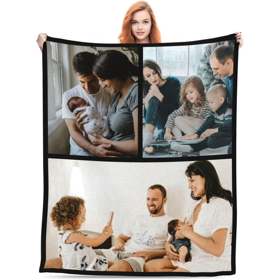 Custom Blanket with Picture, Customized Name Blankets with Text Photo Collages for Birthday Christmas Anniversary, Personalized Gifts Throw Blanket for Baby/Dad/Mom/Boyfriend, 60"x50"