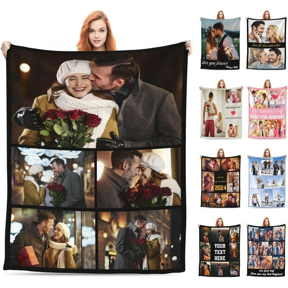 Custom Blanket with Picture HD Printing Photo Blankets Customize Comfortable and Soft Personalized Flannel Throw Blankets for Couple Girlfriend Boyfriend Wife Husband Valentine Gift (Style 6) Blankets