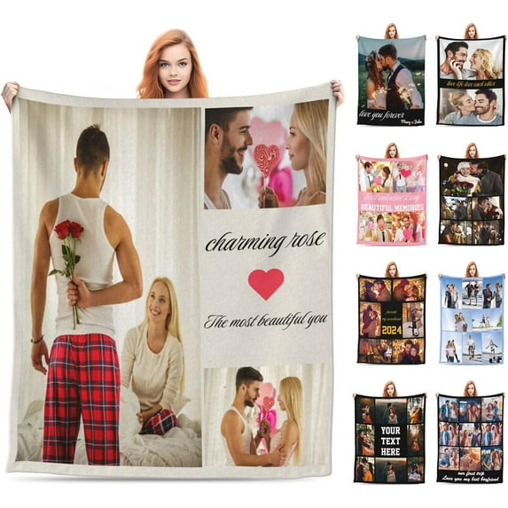 Custom Blanket with Picture HD Printing Photo Blankets Customize Comfortable and Soft Personalized Flannel Throw Blankets for Couple Girlfriend Boyfriend Wife Husband Valentine Gift (Style 6) Blankets