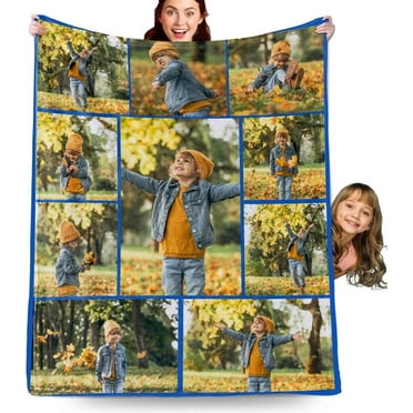 Custom Blanket with Picture, Personalized Blankets with Photos Text, Collage Customized Throw Blanket Gifts for Wife Husband Birthday Valentine Christmas