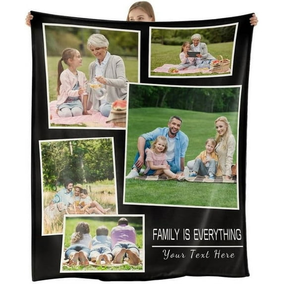 Custom Blanket with Picture Personalized Flannel Throw Blankets Customized Photo Blankets for Adult Kids Friends Unique Picture Blanket for Family Memorial Gifts(1PhotoB-76x100cm)