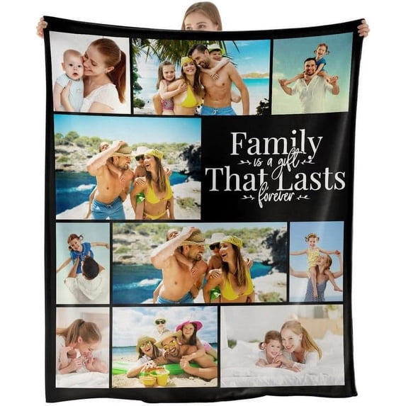 Custom Blanket with Picture Personalized Flannel Throw Blankets Customized Photo Blankets for Adult Kids Friends Unique Picture Blanket for Family Memorial Gifts(1PhotoB-76x100cm)