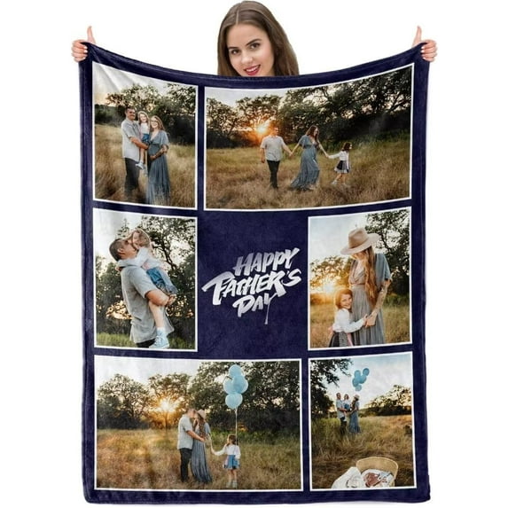 Custom Blanket with Picture, Personalized Photo Blanket. Mothers Day Mom Gifts and Fathers Day Dad Gifts from Daughter Son, Customized Christmas Birthday Valentines Day Gifts for Him Her Blankets