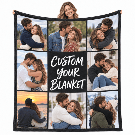 Custom Blanket with Picture - Personalized Photo Flannel Throw Blanket with Text, Customized Soft Blanket for Mom Dad Couple Girlfriend Boyfriend Wife Husband, Birthday Christmas Gifts