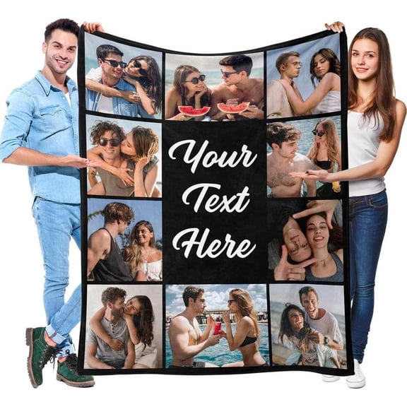 Custom Blanket with Picture, Personalized Photos Blankets and Throws Customized Blanket Customizable Gifts for Men Boyfriend Girlfriend Wife Husband Christmas polyester memorial couple
