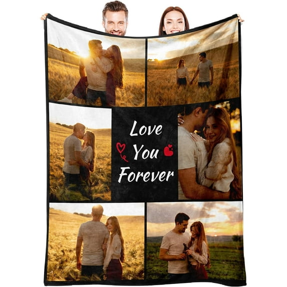 Custom Blanket with Picture, Picture Blankets Customized for Birthday Anniversary, Custom Gifts for Him Her, Picture Blankets Customized(1 Photo with Text) Blankets