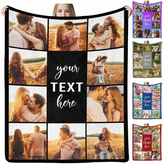 Custom Blanket with Picture Text Customized Blankets with 20 Photos Personalized Blanket Using My Own Pictures, Memorial Gifts for Birthday Christmas Valentine's Day Dad Mom Daughter Friends