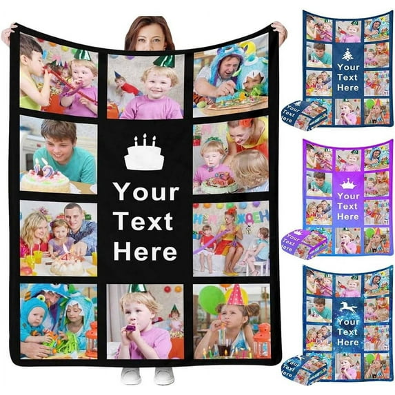 Custom Blanket with Picture Text Customized Blankets with 20 Photos Personalized Blanket Using My Own Pictures, Memorial Gifts for Birthday Christmas Valentine's Day Dad Mom Daughter Friends