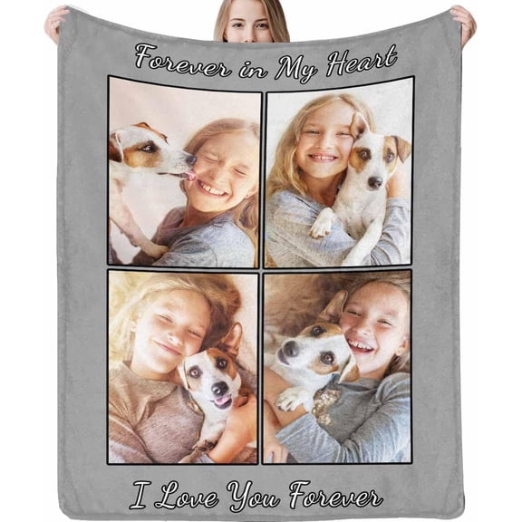 Custom Blanket with Picture Text Customized Blankets with 20 Photos Personalized Blanket Using My Own Pictures, Memorial Gifts for Birthday Christmas Valentine's Day Dad Mom Daughter Friends
