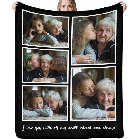 Custom Blanket with Picture Text Customized Blankets with 20 Photos Personalized Blanket Using My Own Pictures, Memorial Gifts for Birthday Christmas Valentine's Day Dad Mom Daughter Friends