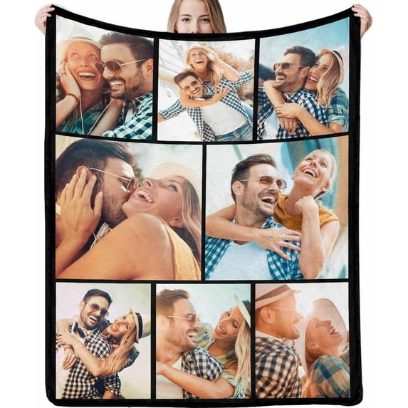 Custom Blanket with Picture Text Customized Blankets with 20 Photos Personalized Blanket Using My Own Pictures, Memorial Gifts for Birthday Christmas Valentine's Day Dad Mom Daughter Friends