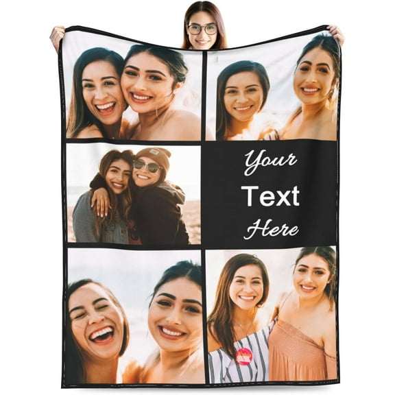 Custom Blanket with Picture Text Customized Blankets with Photos Customizable Personalized Blankets and Throws for Adult Kid Birthday Christmas Valentines Day Memorial Gift,