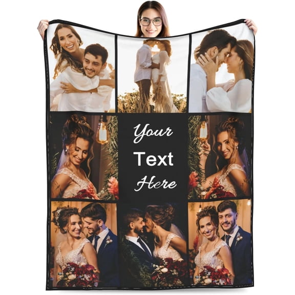Custom Blanket with Picture Text Customized Blankets with Photos Customizable Personalized Blankets and Throws for Adult Kid Birthday Christmas Valentines Day Memorial Gift,