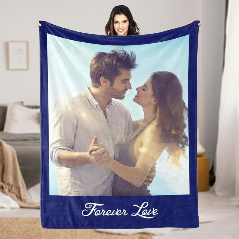 Custom Blanket with Picture Text Customized Photo Throw Blanket for Adult Kids Personalized Family Photo Blanket for Mom Dad Grandma Grandpa Memorial Gifts for Christmas Anniversary Birthday Walmart.c...