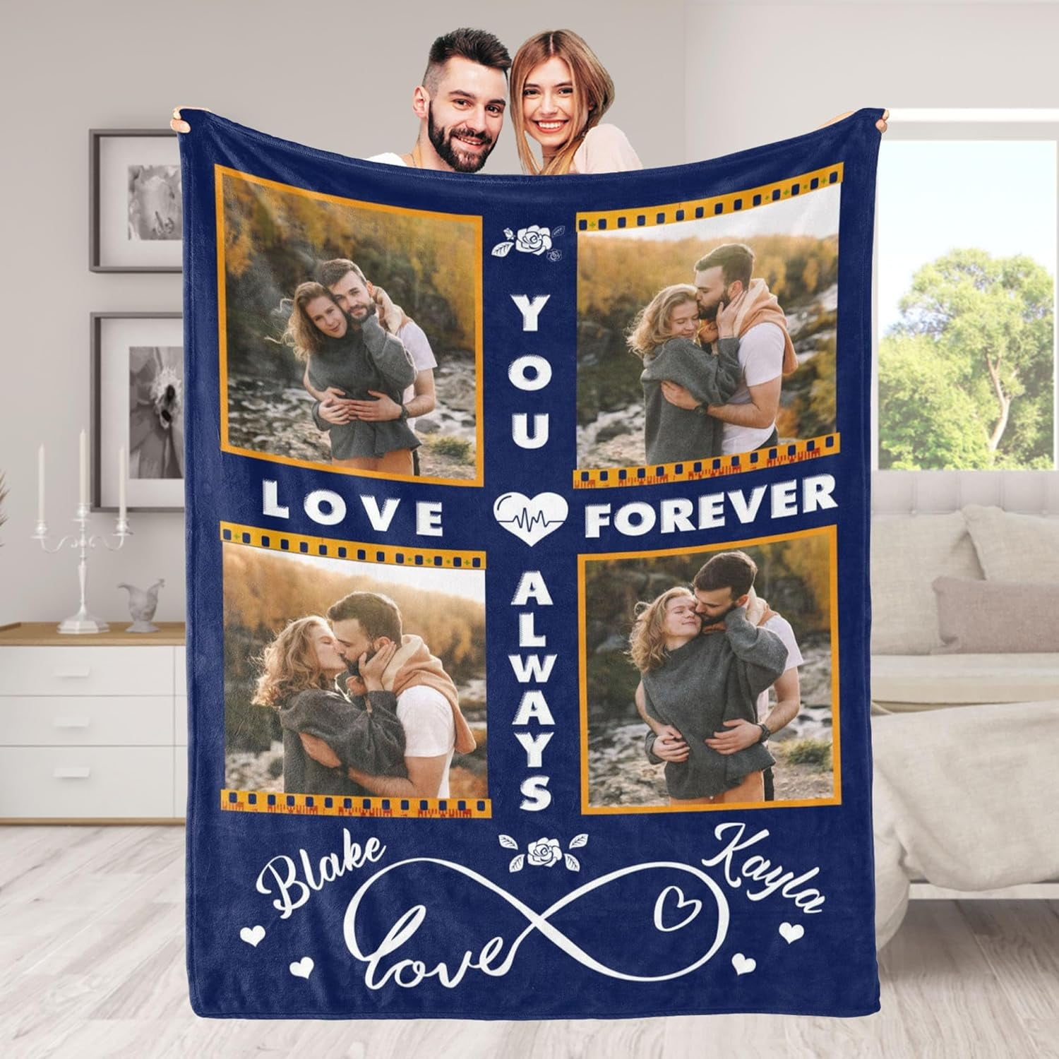 Custom Blanket with Picture Text Customized Photo Throw Blanket for Adult Kids Personalized Family Photo Blanket for Mom Dad Grandma Grandpa Memorial Gifts for Christmas Anniversary Birthday Walmart.c...