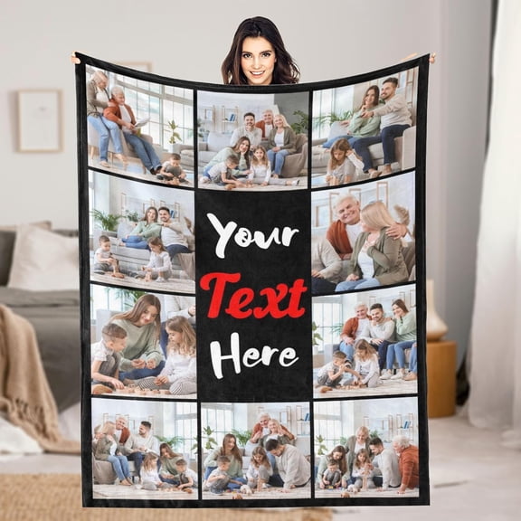 Custom Blanket with Picture Text Customized Photo Throw Blanket for Adult, Kids Personalized Family Photo Blanket for Mom, Dad, Grandma, Grandpa, Memorial Gifts for Christmas, Anniversary, Birthday