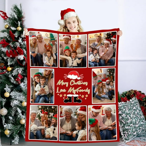 Custom Blanket with Picture Text Customized Photo Throw Blanket for Adult, Kids Personalized Family Photo Blanket for Mom, Dad, Grandma, Grandpa, Memorial Gifts for Christmas, Anniversary, Birthday