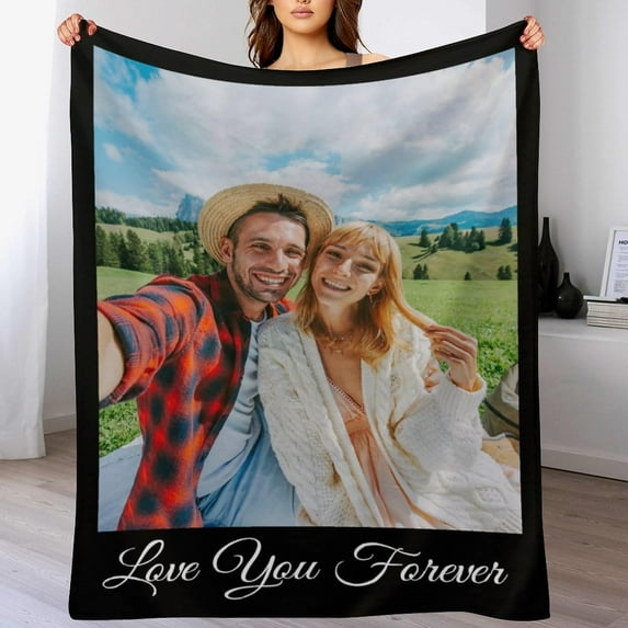 Custom Blanket with Picture Text Personalized Photos Blanket Gifts for Adult Kid Girlfriend Boyfriend Christmas Halloween Fathers Mothers Valentines Day