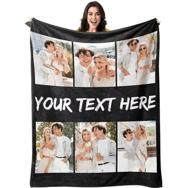 Custom Blanket with Picture Text Personalized Photos Flannel Throw Blanket Customized Blanket Couples Gifts for Men Boyfriend Girlfriend Wife Husband Christmas